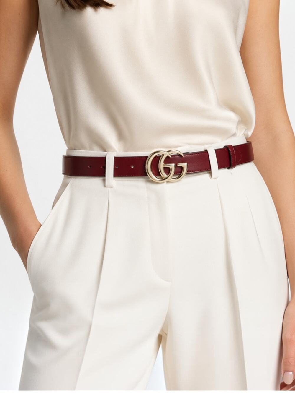 Gucci GG Marmont Belt Red Leather Gold Buckle Women Size 95/38